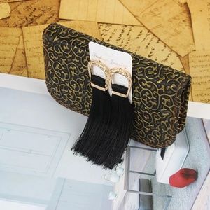 Black Buckle Tassel Earrings